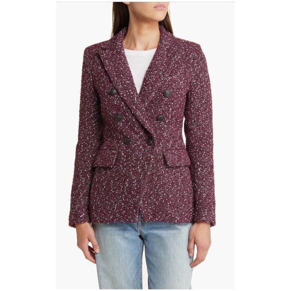 NWT RAG & BONE "Preston" Burgundy Tweed Boucle Double Breasted Blazer Jacket 2 - Picture 4 of 16